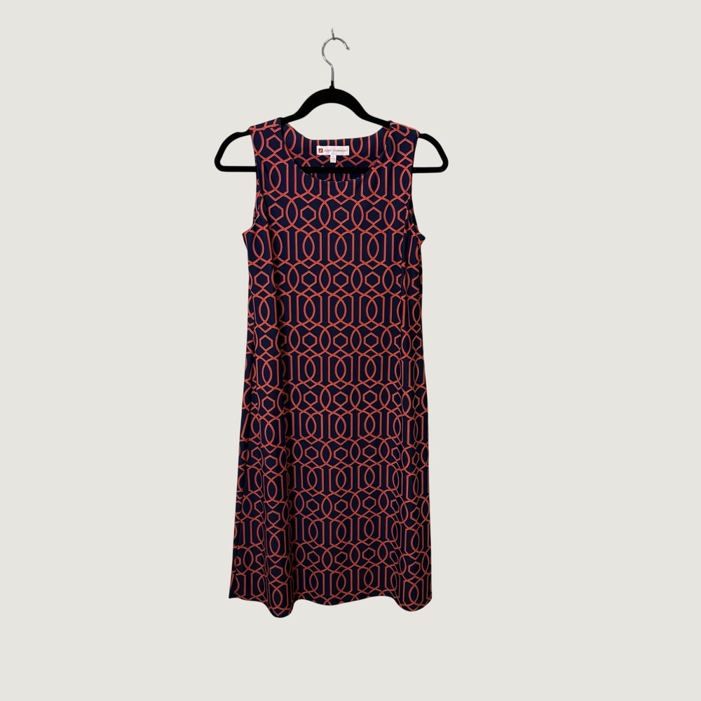 Jude Connally Shift Dress Navy Orange Geometric Size S Preppy Coastal Vacation